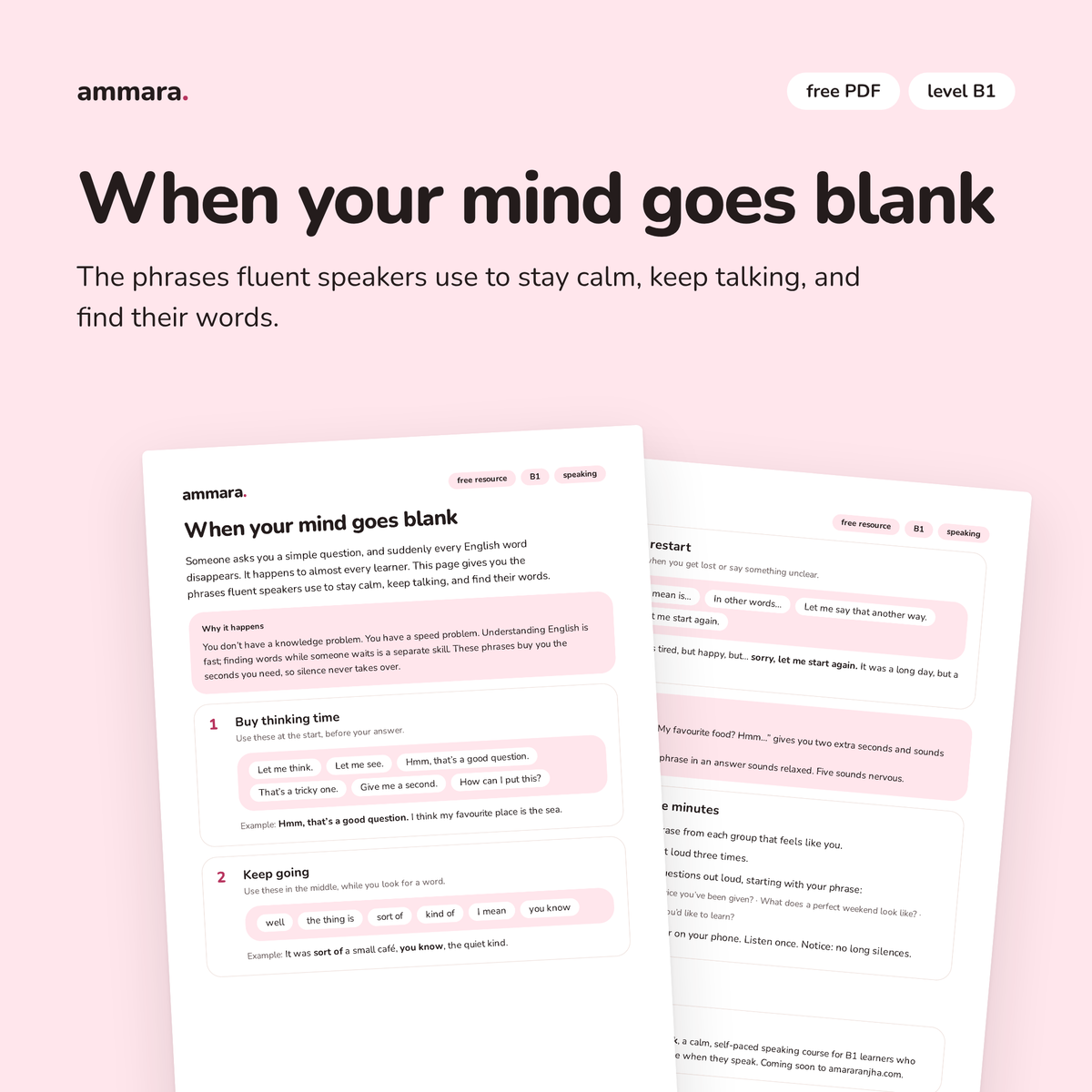 When your mind goes blank: free B1 speaking PDF by Ammara, preview 1 of 4