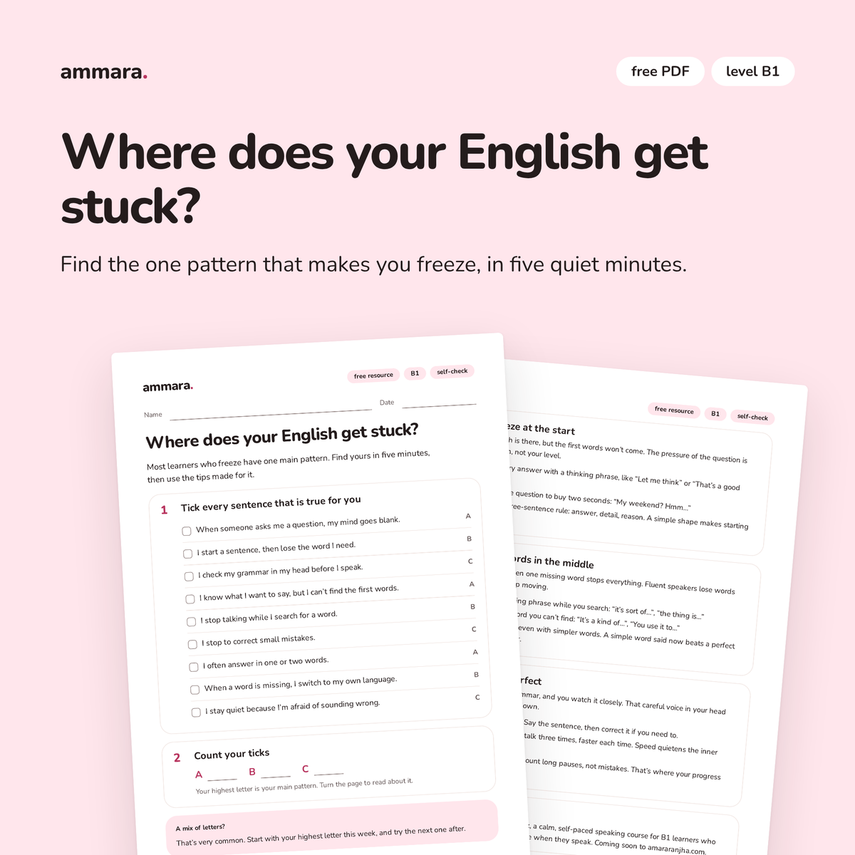 Where does your English get stuck?: free B1 speaking PDF by Ammara, preview 1 of 4