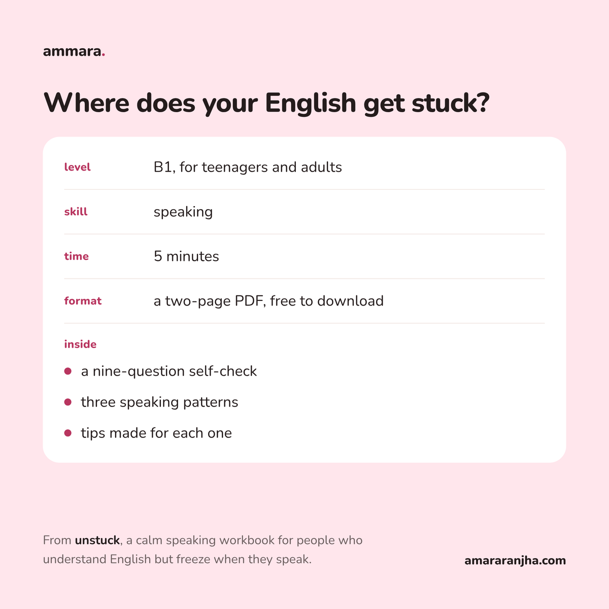 Where does your English get stuck?: free B1 speaking PDF by Ammara, preview 4 of 4