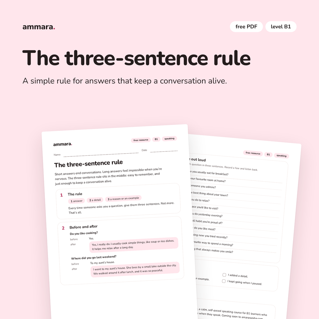The three-sentence rule: free B1 speaking PDF by Ammara, preview 1 of 4