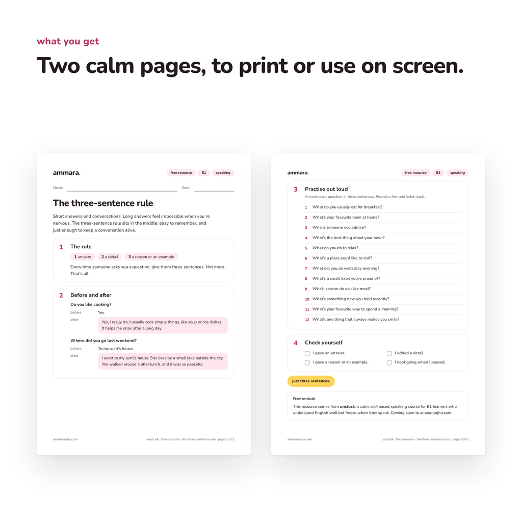 The three-sentence rule: free B1 speaking PDF by Ammara, preview 3 of 4