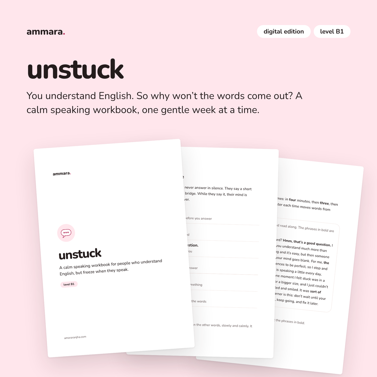 unstuck by Ammara, a calm speaking workbook for level B1, image 1 of 6